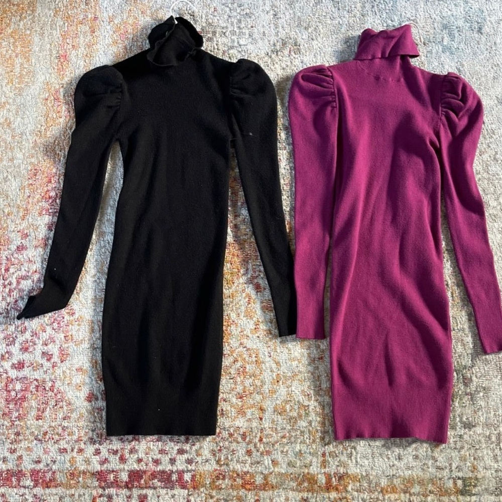 Forever 21 Black and Pink Puff Sleeve Bodycon Dress